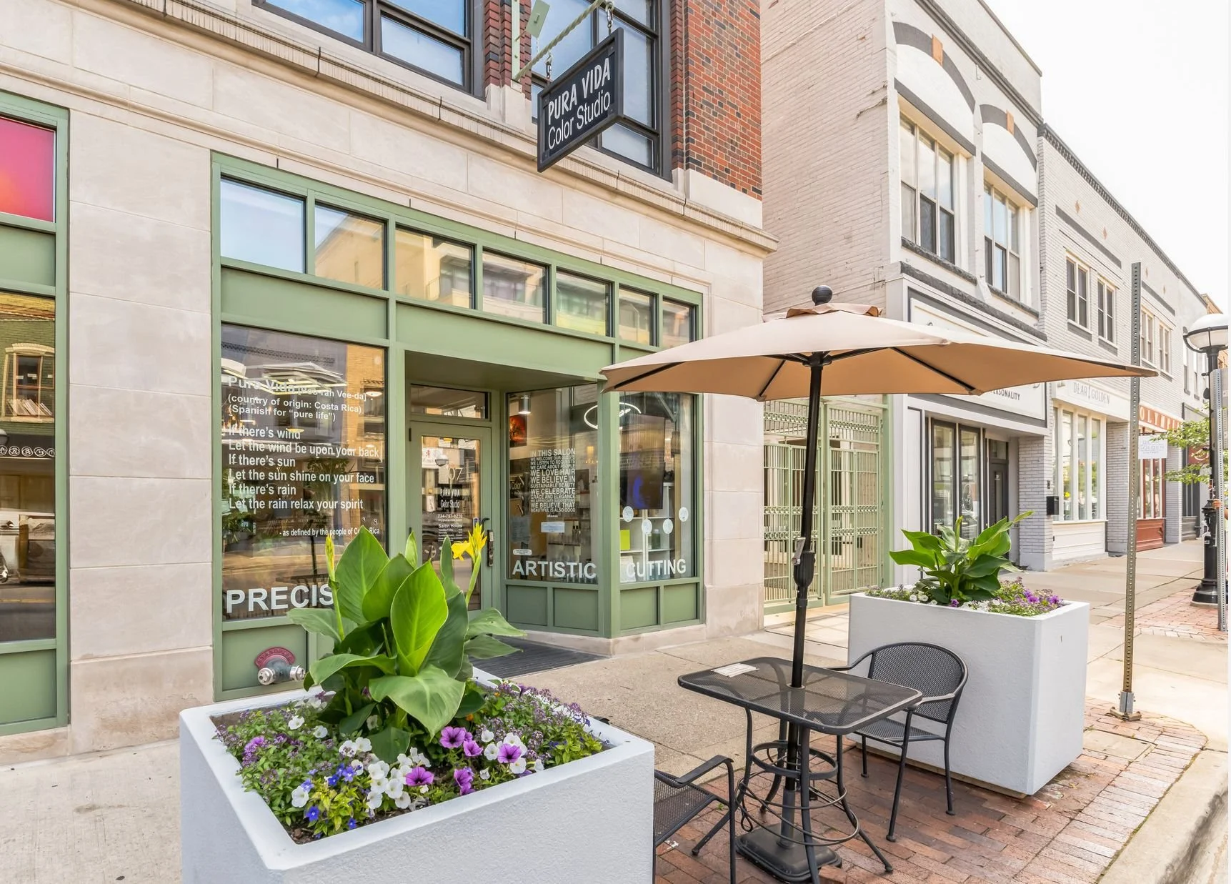 Pura Vida Color Studio Hair Salon storefront in downtown Ann Arbor